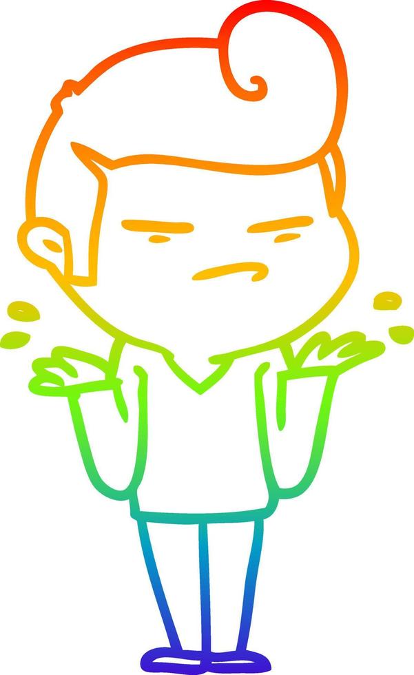 rainbow gradient line drawing cartoon cool guy with fashion hair cut vector