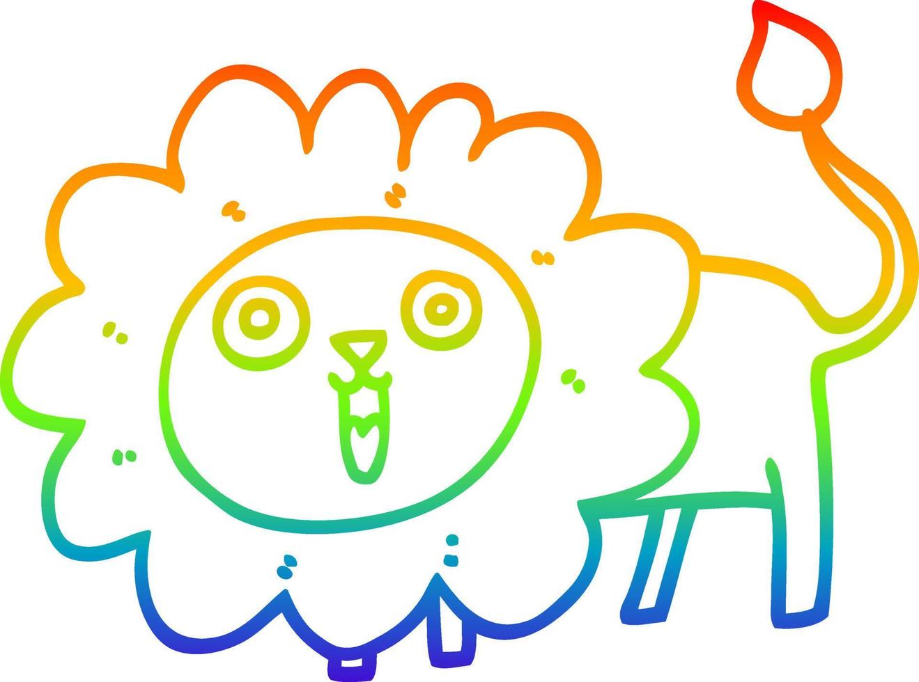 rainbow gradient line drawing cartoon happy lion vector