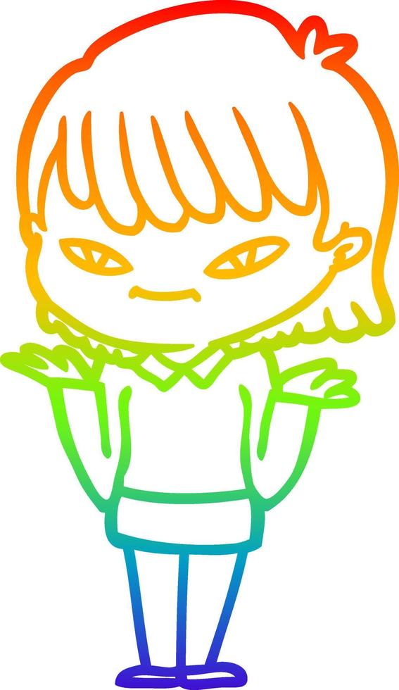 rainbow gradient line drawing cartoon woman vector