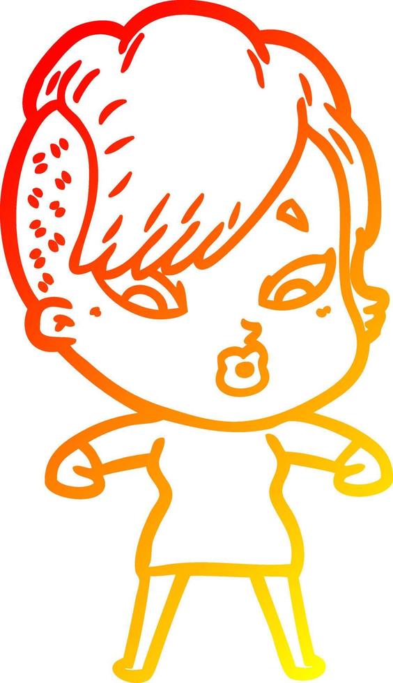 warm gradient line drawing cartoon surprised girl vector