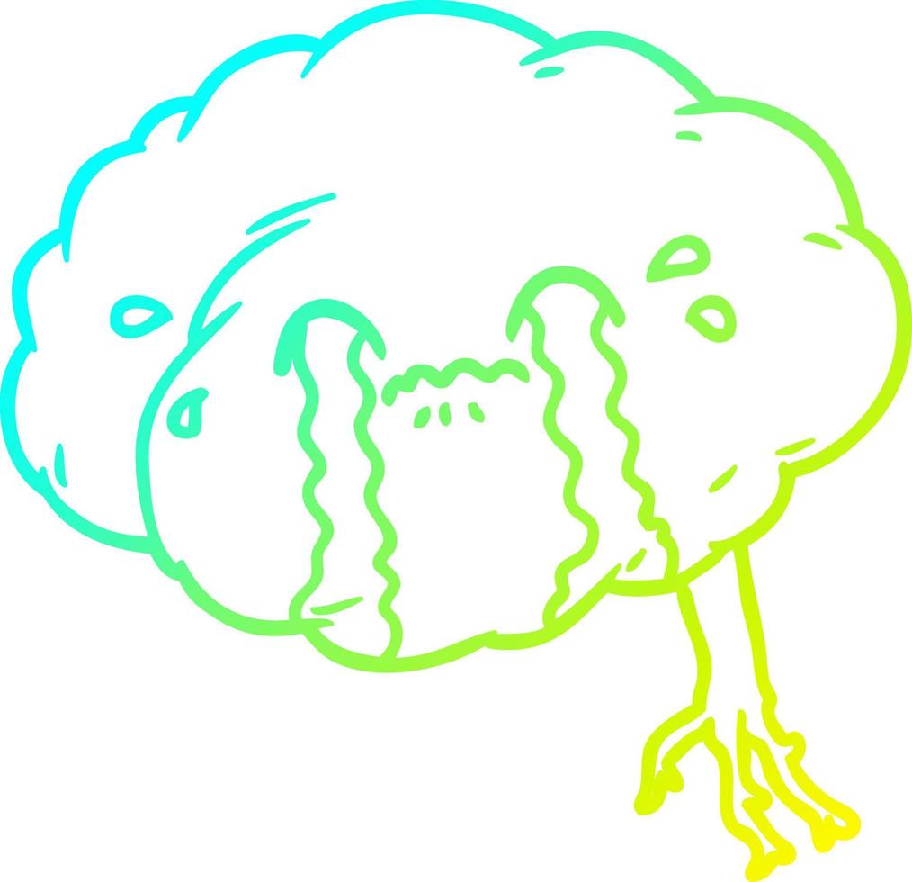 cold gradient line drawing cartoon brain with headache vector