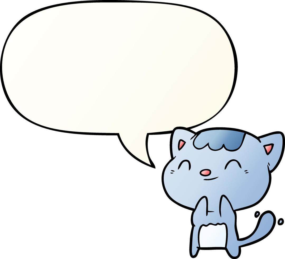 cute cartoon happy little cat and speech bubble in smooth gradient style vector