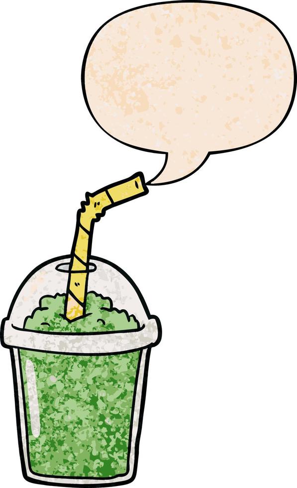 cartoon iced smoothie and speech bubble in retro texture style vector