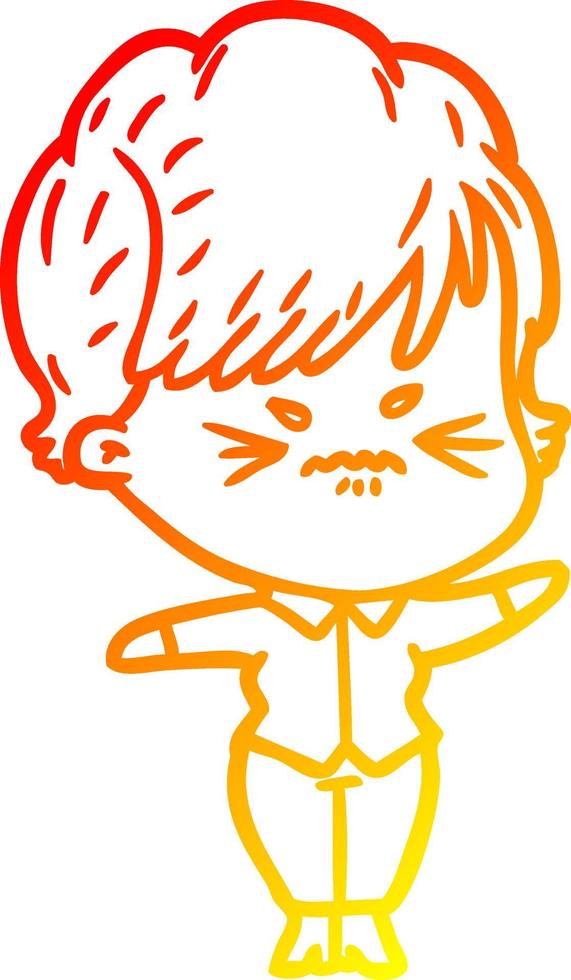 warm gradient line drawing cartoon frustrated woman vector