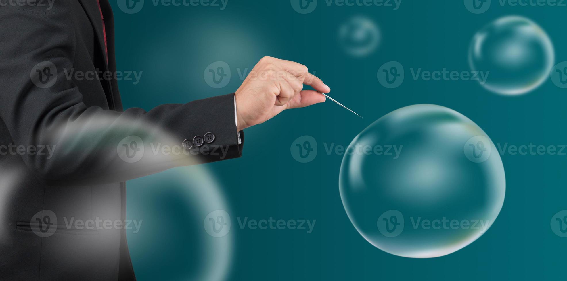 man hold needle stab empty bubble photo