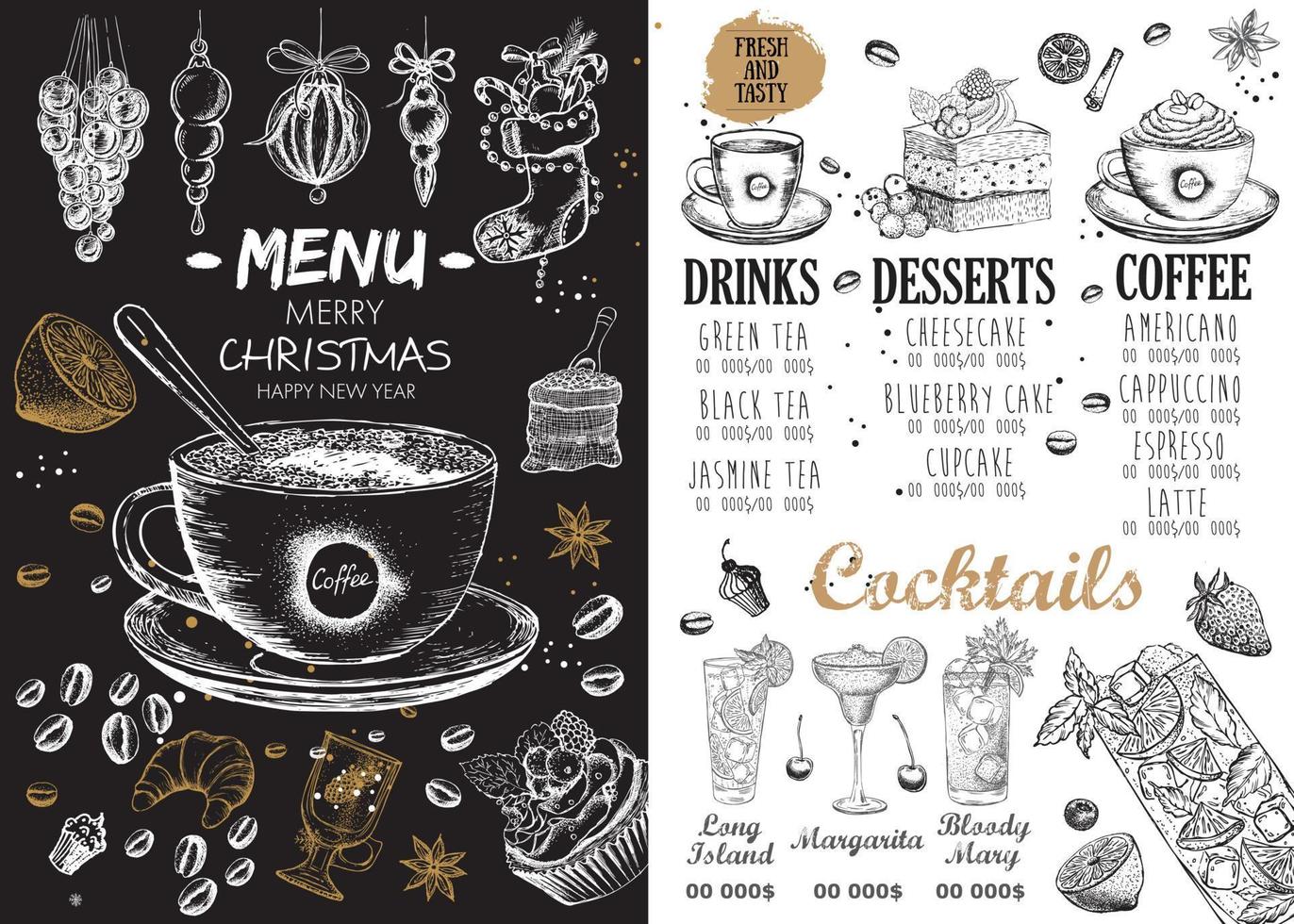 Christmas menu cafe. Food flyer. Restaurant menu. Template design. vector