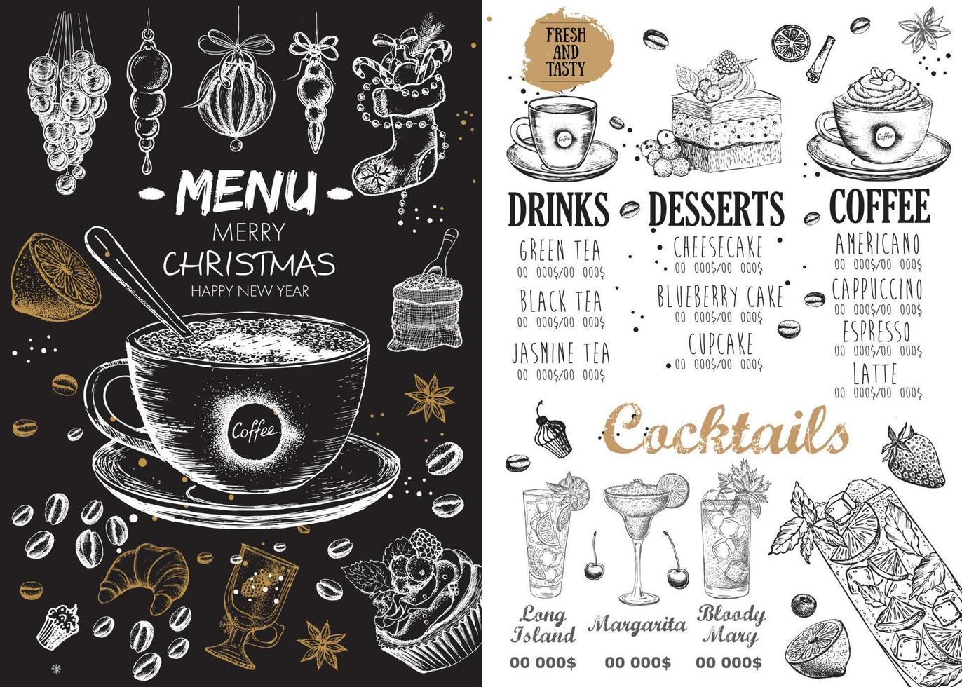 cafetería menú navideño. folleto de comida. menú del restaurante. diseño de plantilla vector