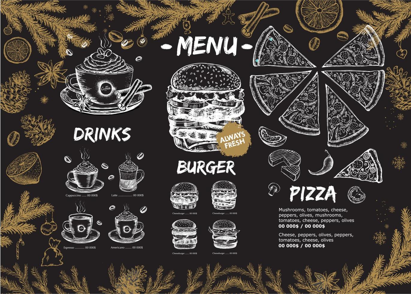 Christmas menu cafe. Food flyer. Restaurant menu. Template design. vector