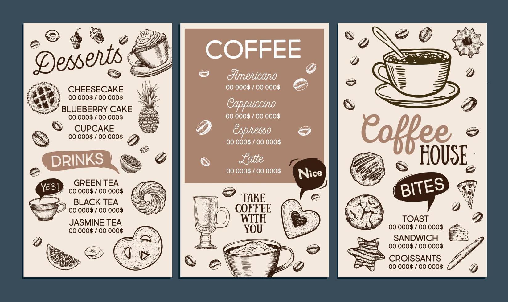 Coffee house menu. Restaurant cafe menu, template design. vector