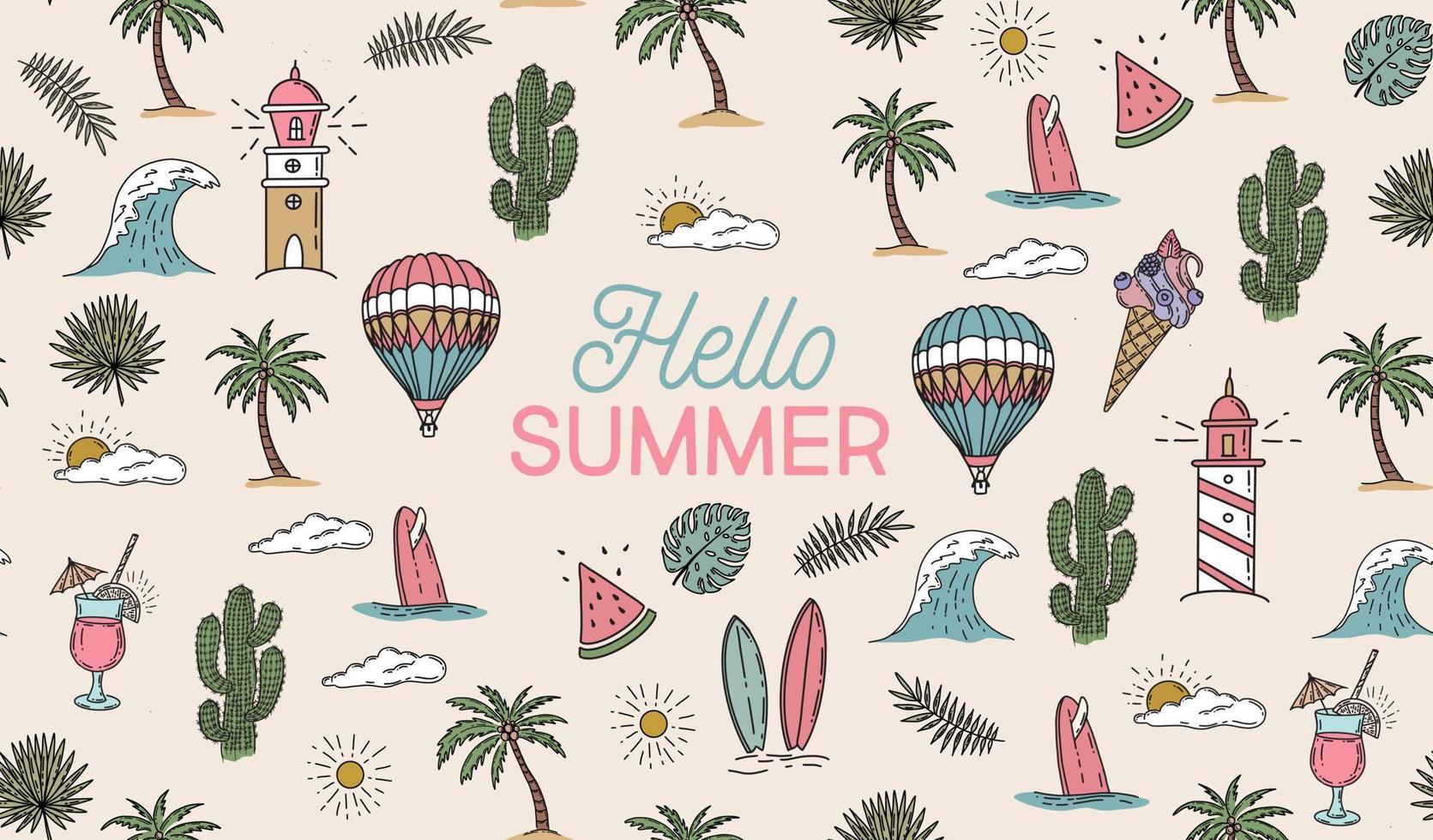 Hello Summer, hand drawn illustration. vector