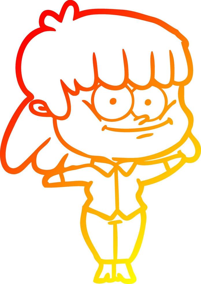 warm gradient line drawing cartoon girl smiling vector