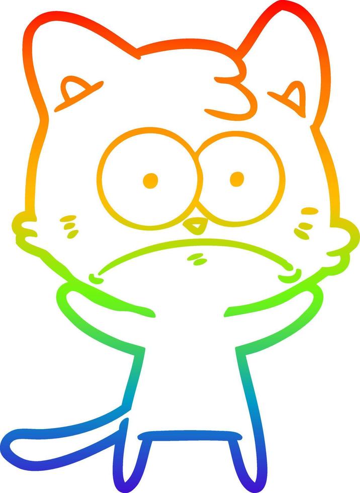 rainbow gradient line drawing cartoon nervous cat vector