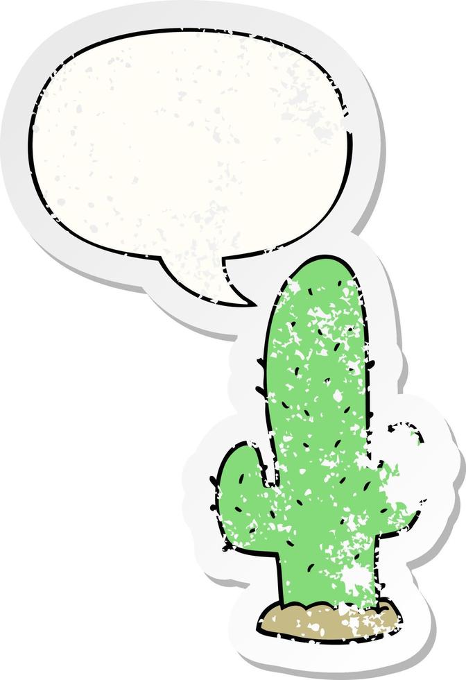 cartoon cactus and speech bubble distressed sticker vector