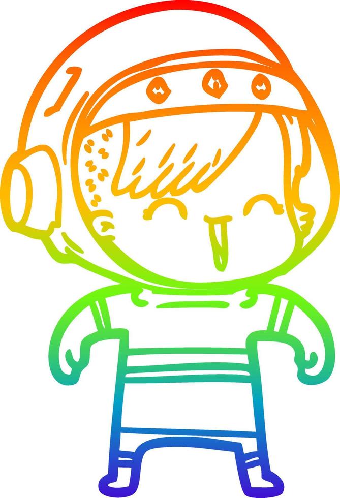 rainbow gradient line drawing happy cartoon space girl vector