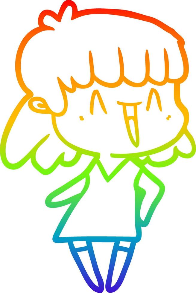 rainbow gradient line drawing cartoon woman vector