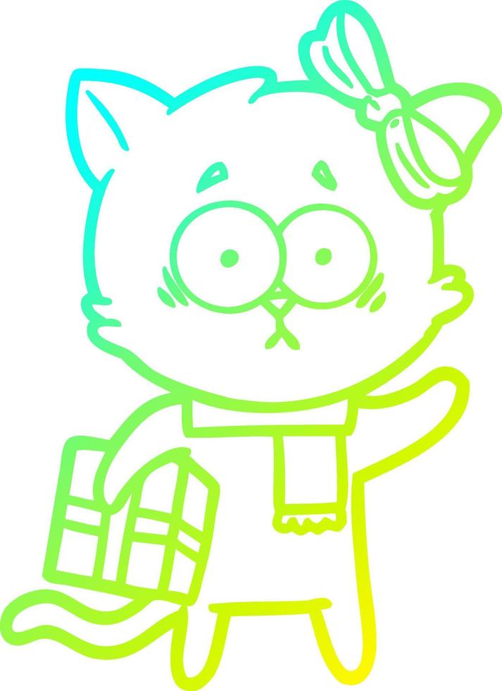 cold gradient line drawing cartoon cat vector