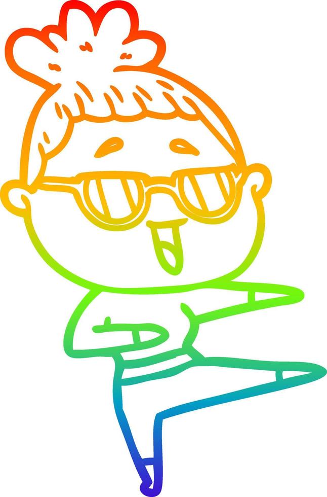 rainbow gradient line drawing cartoon happy woman wearing spectacles vector