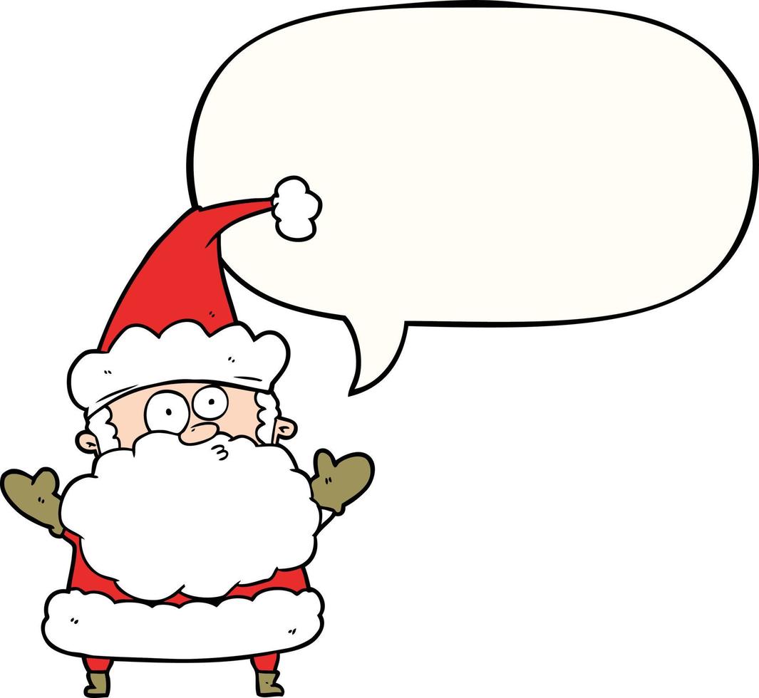 cartoon confused santa claus shurgging shoulders and speech bubble vector