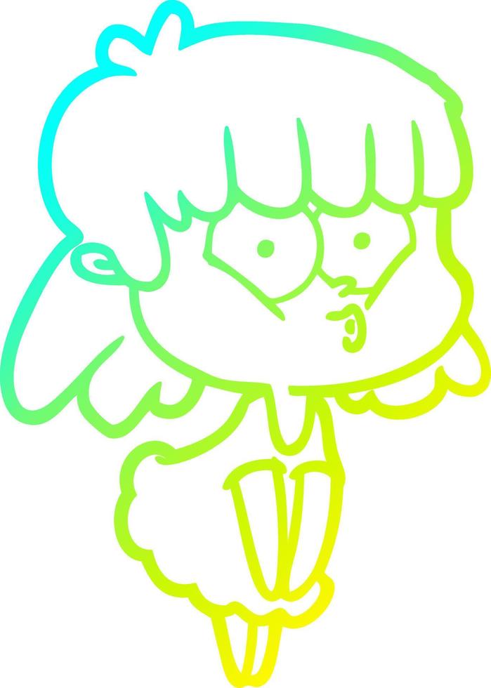 cold gradient line drawing cartoon whistling girl vector