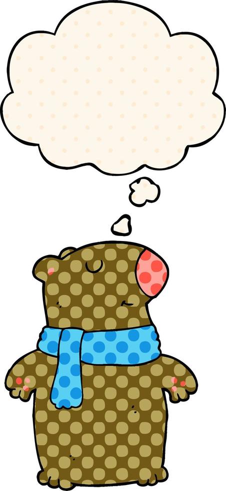 cartoon bear and thought bubble in comic book style vector