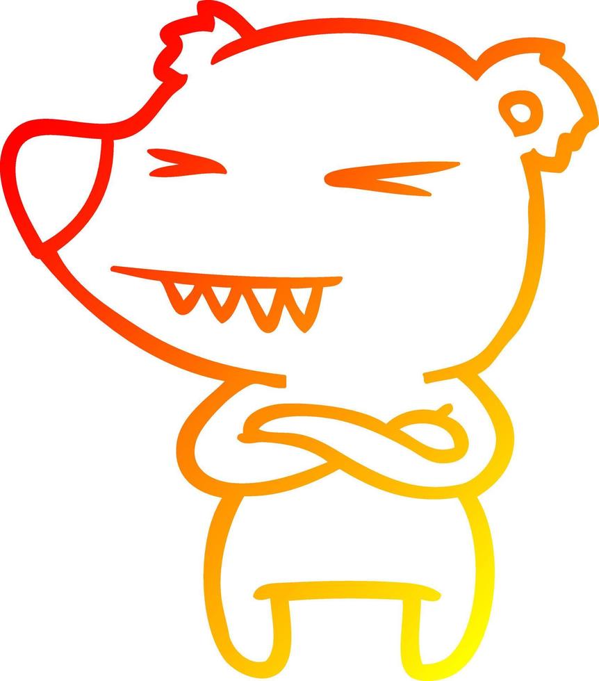warm gradient line drawing angry polar bear cartoon with folded arms vector