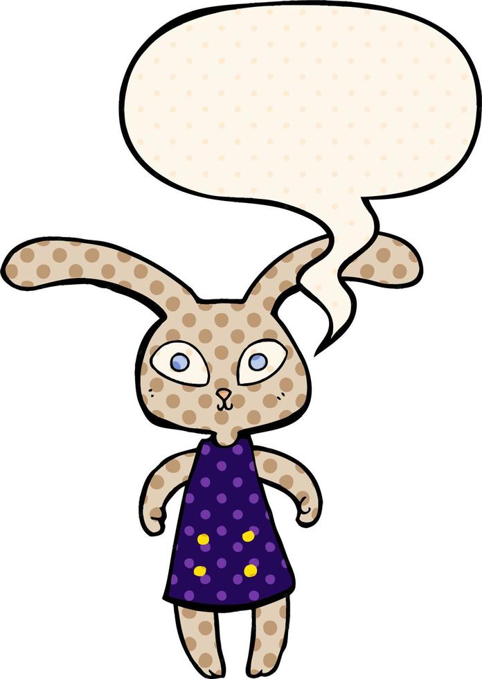 cute cartoon rabbit and speech bubble in comic book style vector