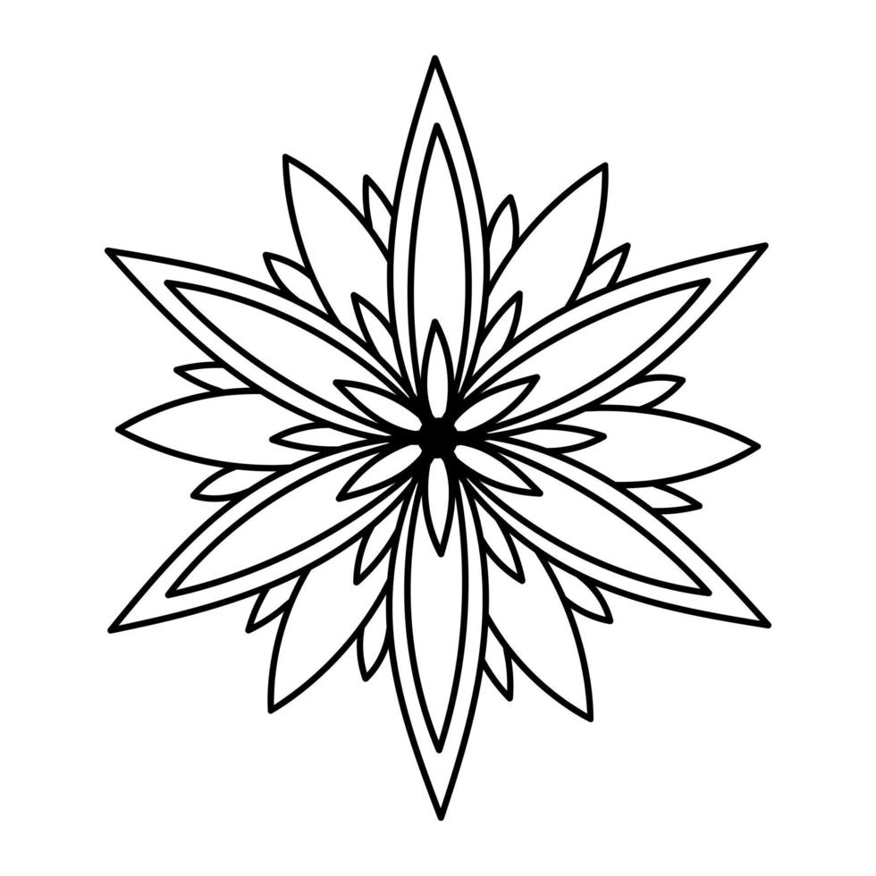 Simple doodle floral Mandala Shape for Coloring Book. Outline flower template isolated on white background. Black and white. vector