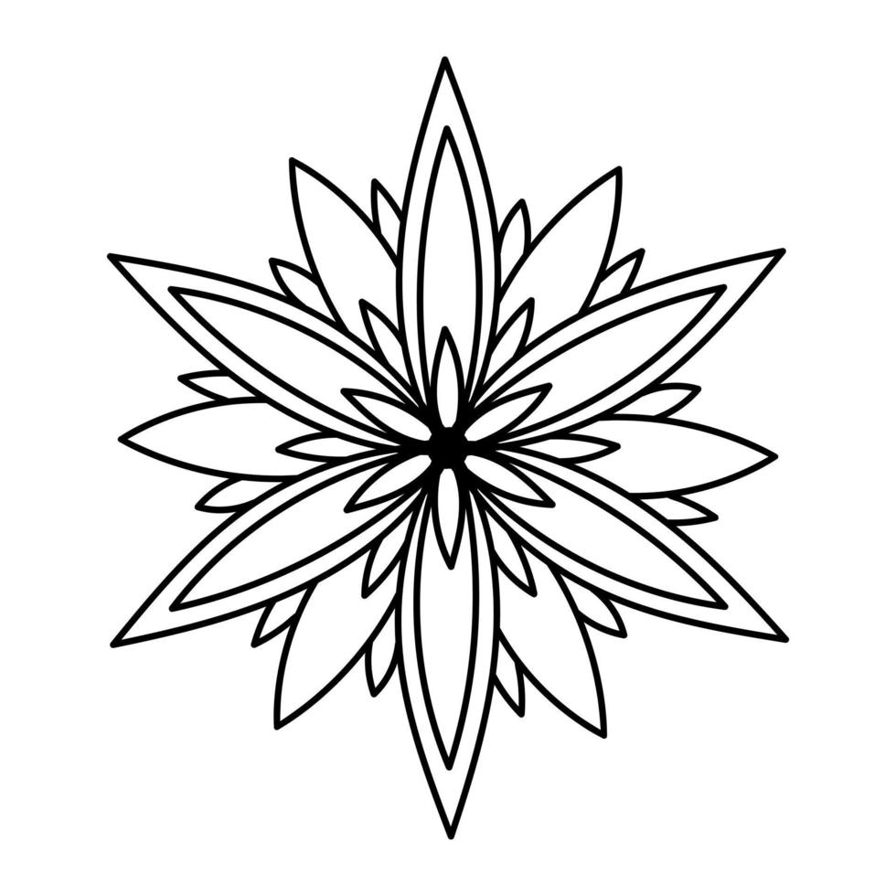 Simple doodle floral Mandala Shape for Coloring Book. Outline flower template isolated on white background. Black and white. vector