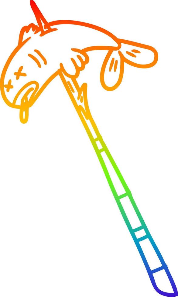 rainbow gradient line drawing cartoon fish speared vector