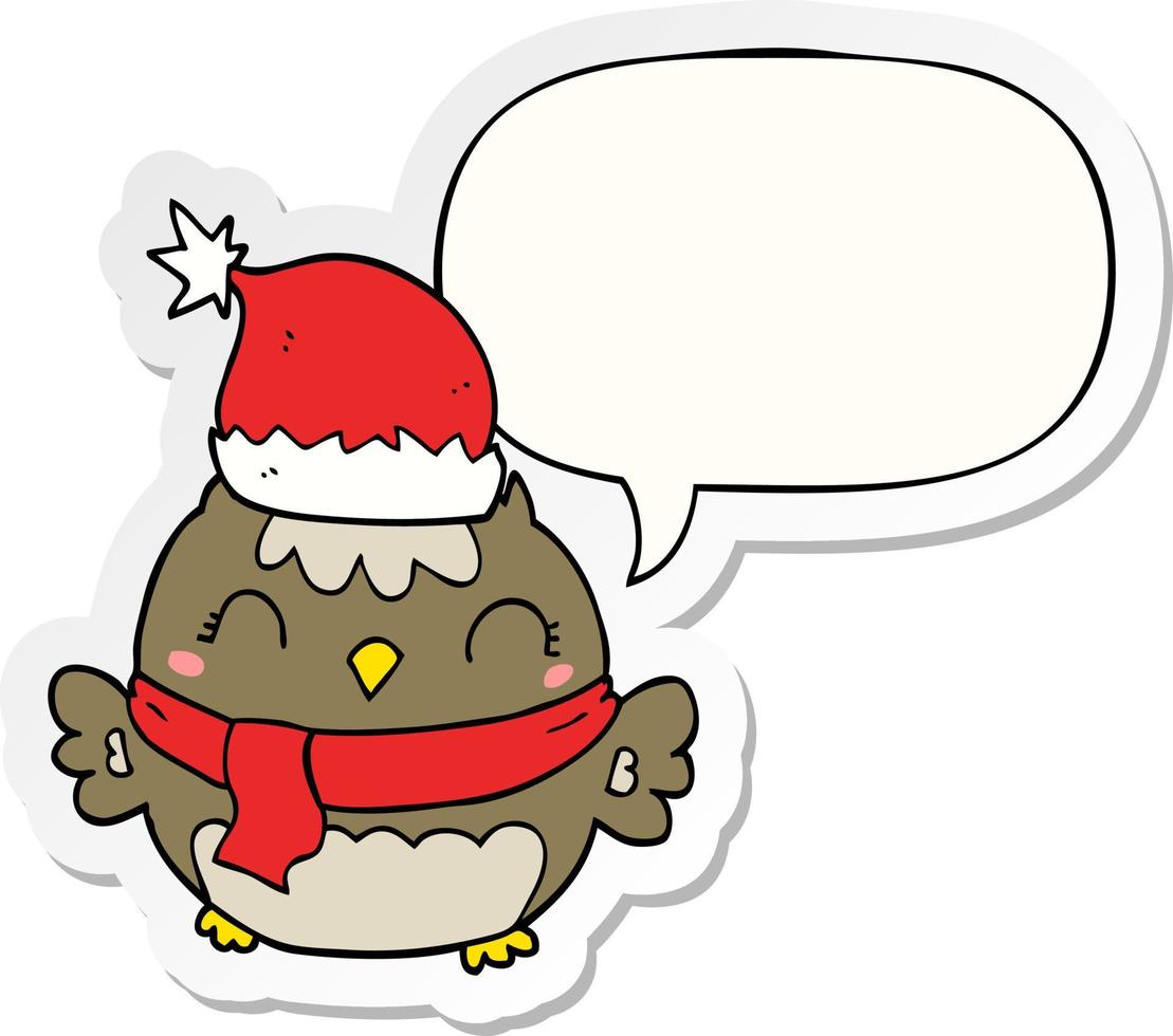 cute christmas owl and speech bubble sticker vector