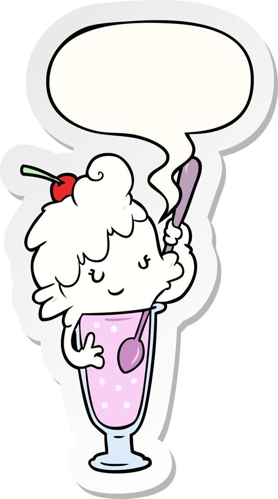 cartoon ice cream soda girl and speech bubble sticker vector