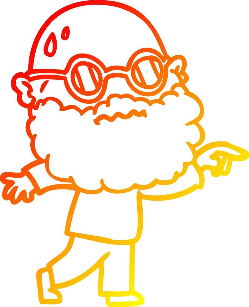 warm gradient line drawing cartoon worried man with beard and spectacles pointing finger vector