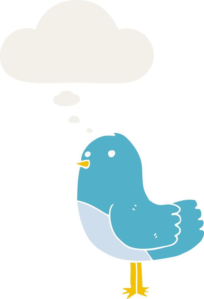 cartoon bird and thought bubble in retro style vector