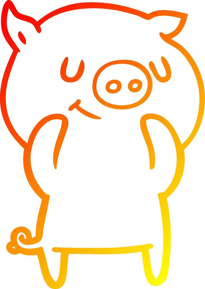 warm gradient line drawing happy cartoon pig vector