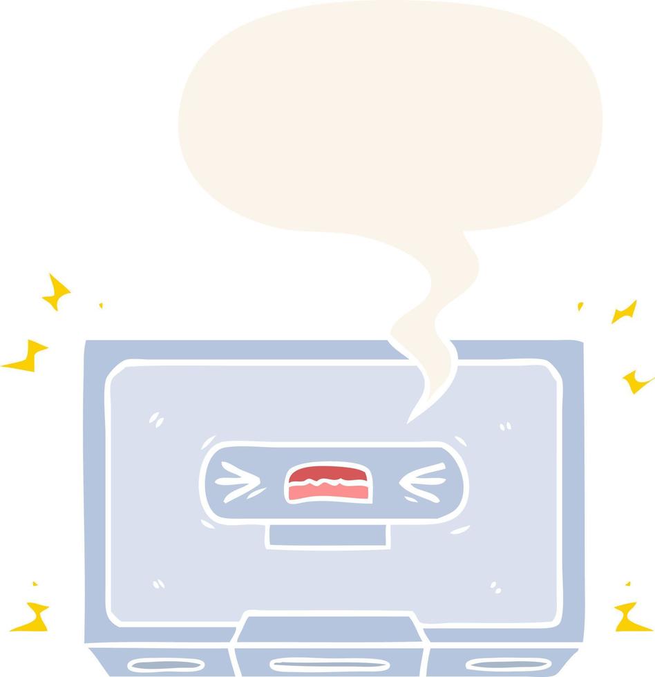 cartoon angry old cassette tape and speech bubble in retro style vector