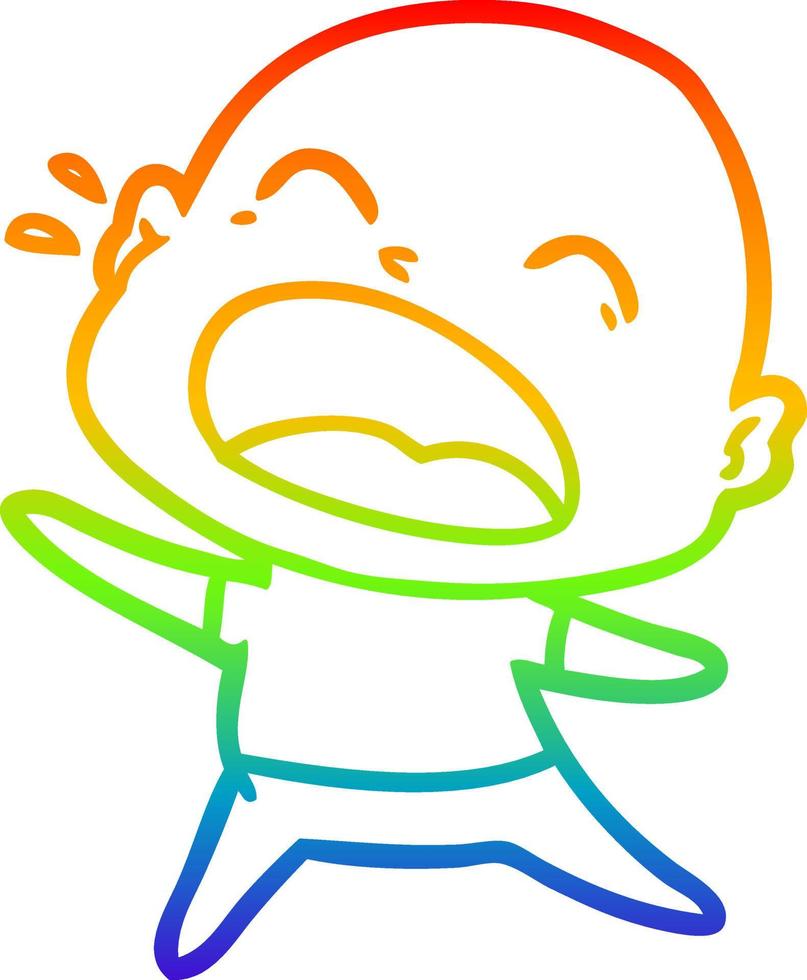 dibujo de línea de gradiente de arco iris dibujos animados gritando hombre calvo vector