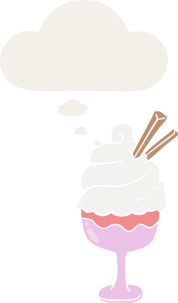 cartoon ice cream and thought bubble in retro style vector