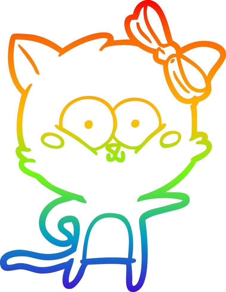 rainbow gradient line drawing cartoon cat vector