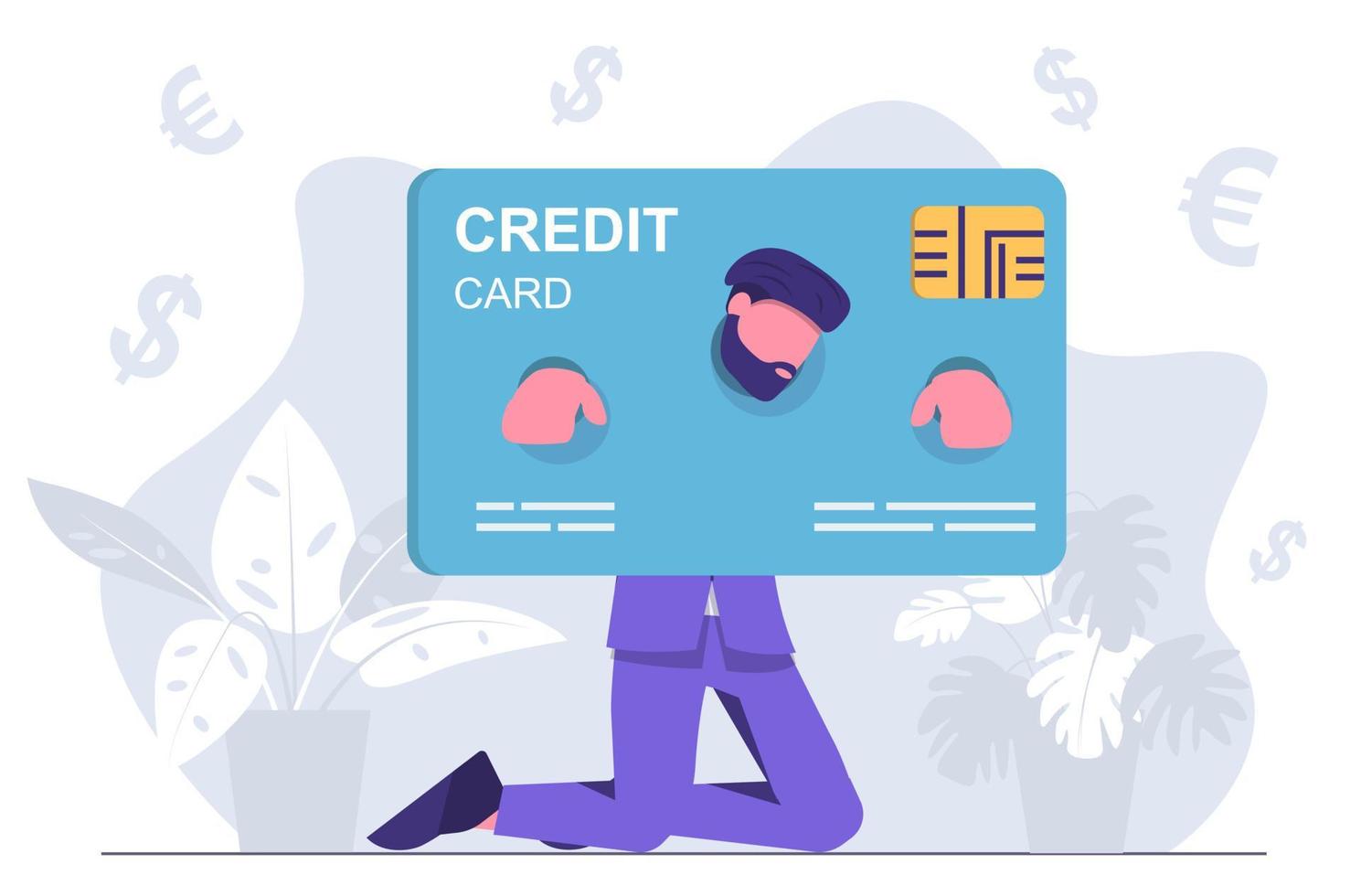 Credit slavery. The businessman is shackled by credit obligations. vector