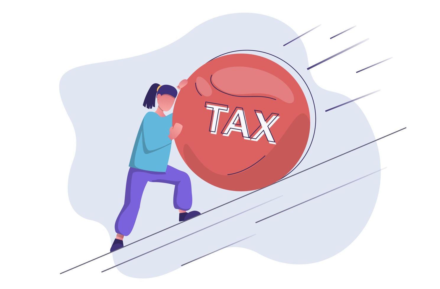 Tax. A woman pushes up a huge rock of heavy taxes. vector