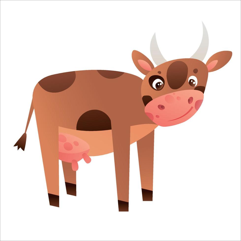 ilustración de dibujos animados de vaca. mascota graciosa del carácter animal de la leche de la granja linda. vector de granja de animales de vaca