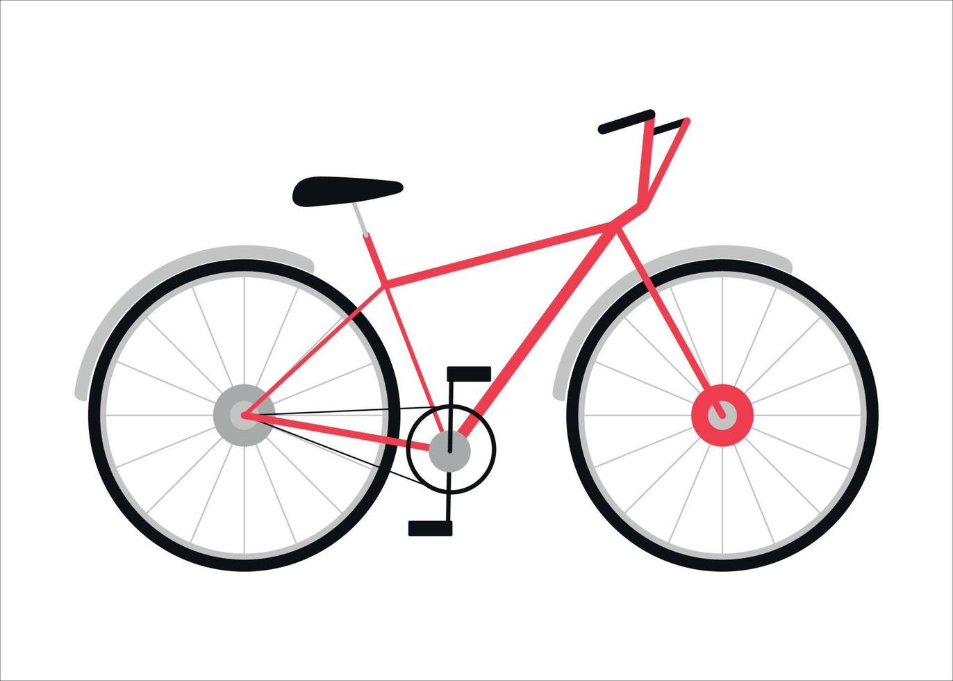 Classic city bike, modern mountain bike ecological sports transport, red bike side view flat vector illustration for animation