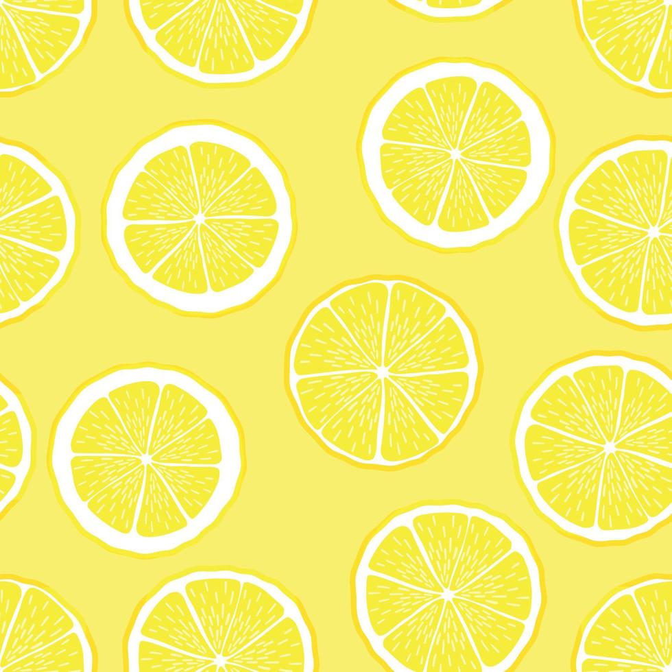 Lemon yellow summer pattern. Seamless vector with slice of citrus fruits. Juicy, sour fruits lemonade, orange juice. For cocktail, print