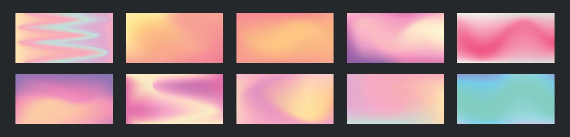 Set of cover template design. Trendy colorful blur mesh gradient vector pattern. Pastel pink, yellow, blue, violet, green color. Background for flyer, social media post, screen, mobile app, wallpaper