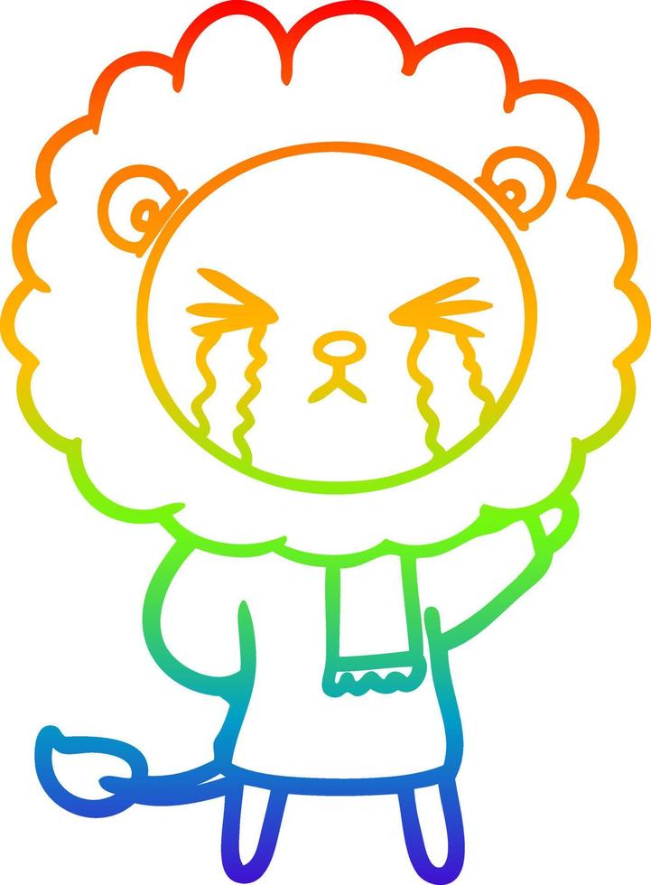 rainbow gradient line drawing cartoon crying lion vector
