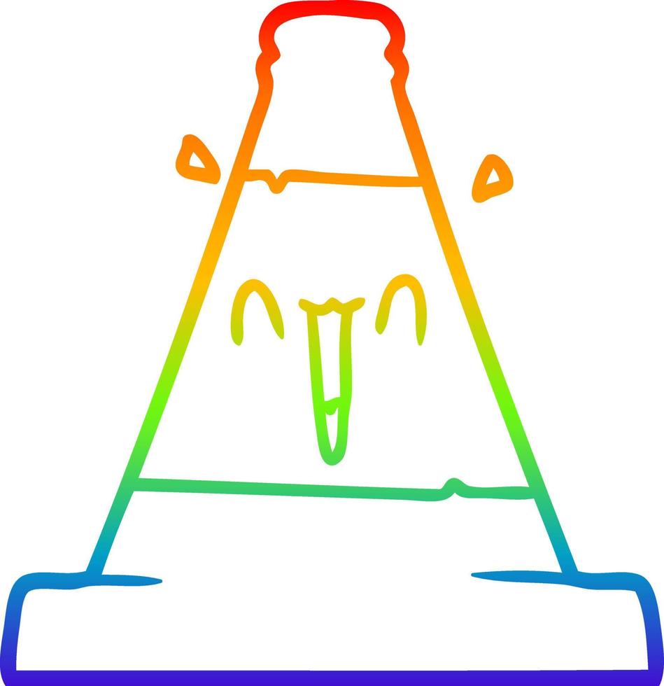 rainbow gradient line drawing cartoon road traffic cone vector