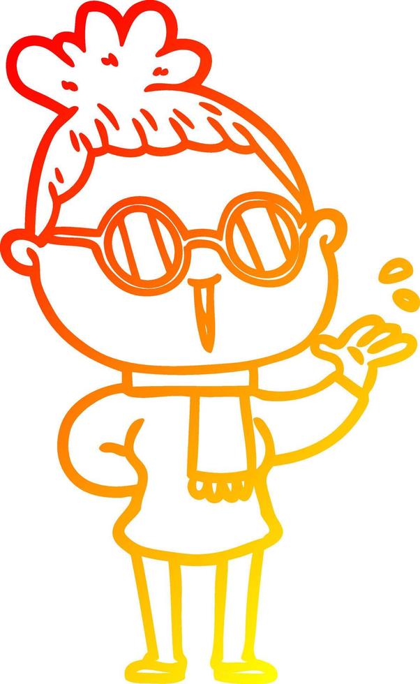 warm gradient line drawing cartoon woman wearing spectacles vector