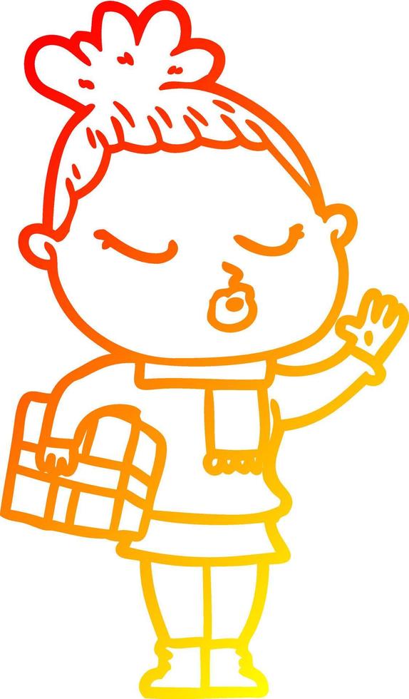 warm gradient line drawing cartoon calm woman vector