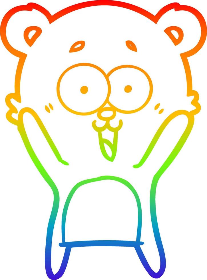 rainbow gradient line drawing laughing teddy  bear cartoon vector