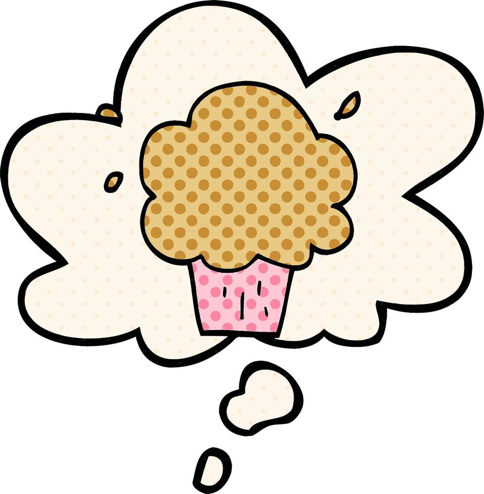 cartoon cupcake and thought bubble in comic book style vector